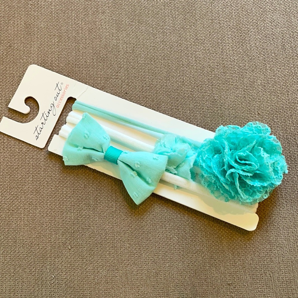 3 Newborn Girls Headbands. Teal. New, Never Worn.